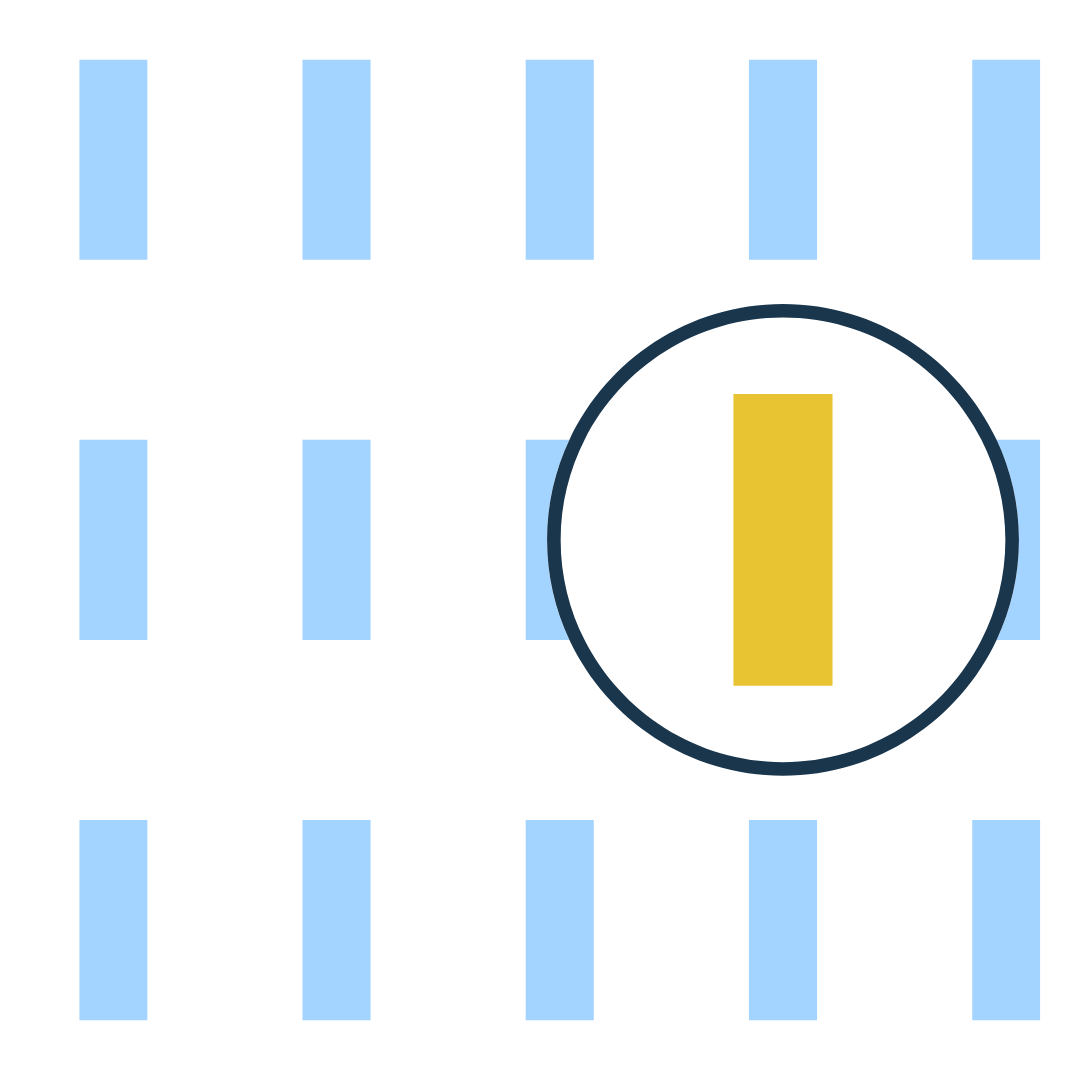 A series of blue vertical rectangles and one mustard rectangle that's circled